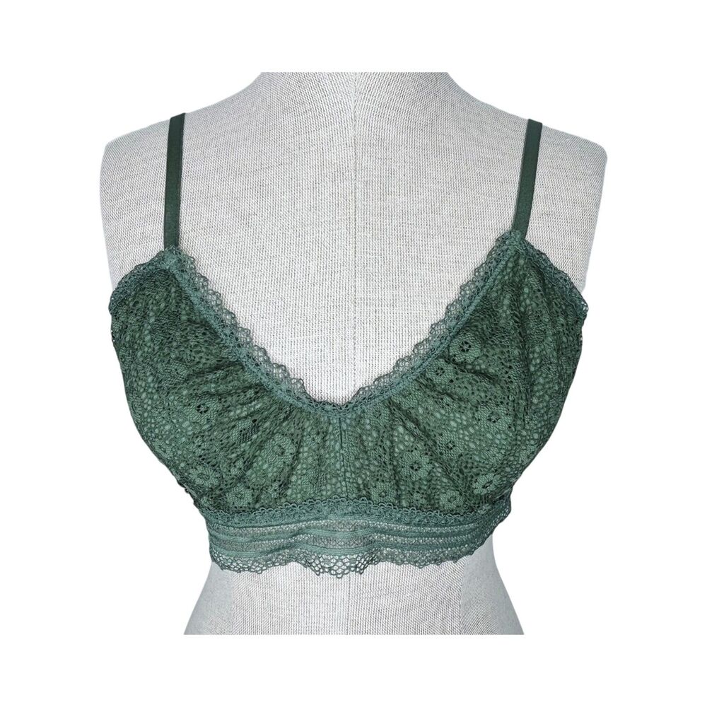 Victoria’s Secret Bralette sz L * Green Floral Stretch Lace No Wire Wireless